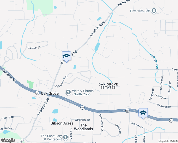 map of restaurants, bars, coffee shops, grocery stores, and more near 616 Spanish Oak Drive in Acworth
