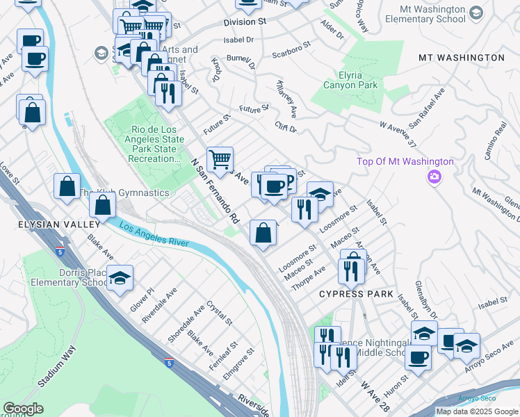 map of restaurants, bars, coffee shops, grocery stores, and more near 2647 Granada Street in Los Angeles