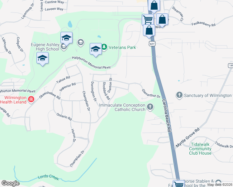 map of restaurants, bars, coffee shops, grocery stores, and more near 6709 Hailsham Drive in Wilmington