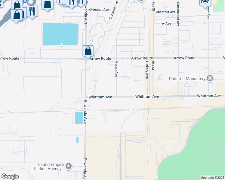 map of restaurants, bars, coffee shops, grocery stores, and more near 8706 Pecan Avenue in Rancho Cucamonga