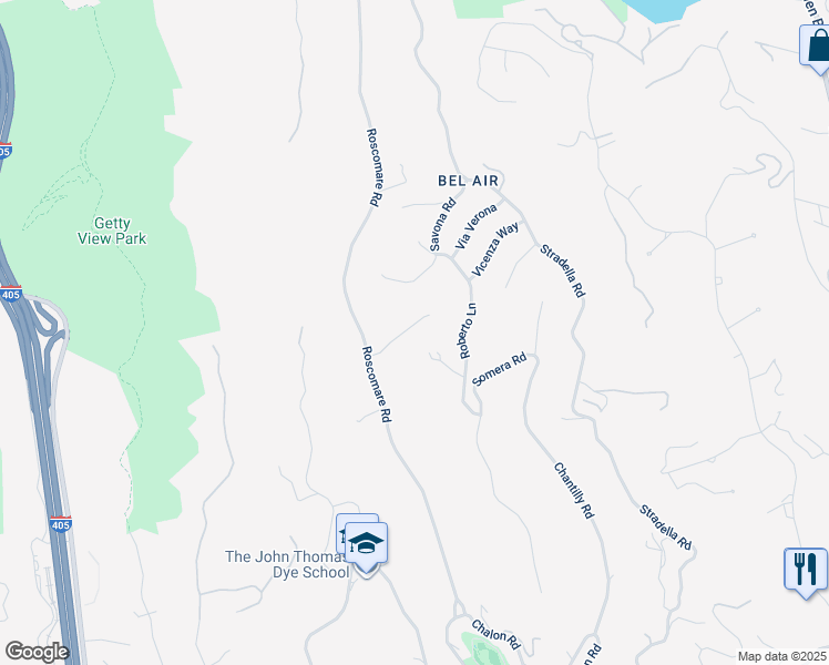 map of restaurants, bars, coffee shops, grocery stores, and more near 10950 Verano Road in Los Angeles