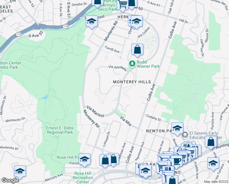 map of restaurants, bars, coffee shops, grocery stores, and more near 4141 Vía Marisol in Los Angeles