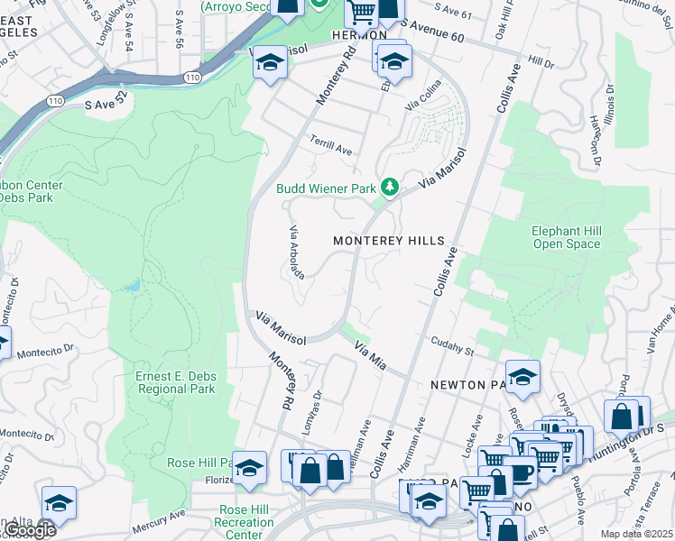 map of restaurants, bars, coffee shops, grocery stores, and more near 4141 Via Marisol in Los Angeles