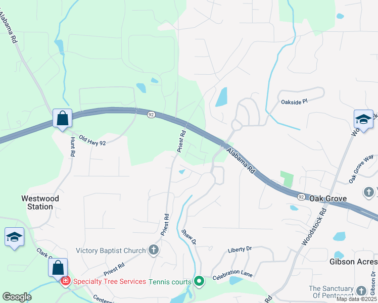 map of restaurants, bars, coffee shops, grocery stores, and more near 221 Admor Lane in Acworth