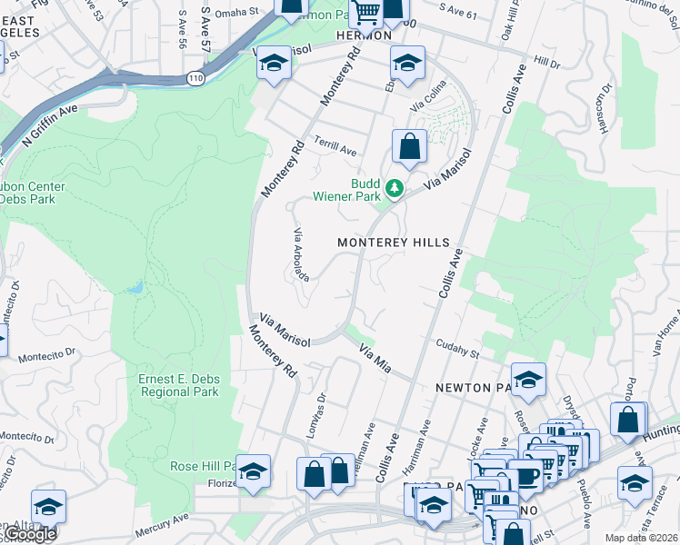 map of restaurants, bars, coffee shops, grocery stores, and more near 4209 Vía Arbolada in Los Angeles