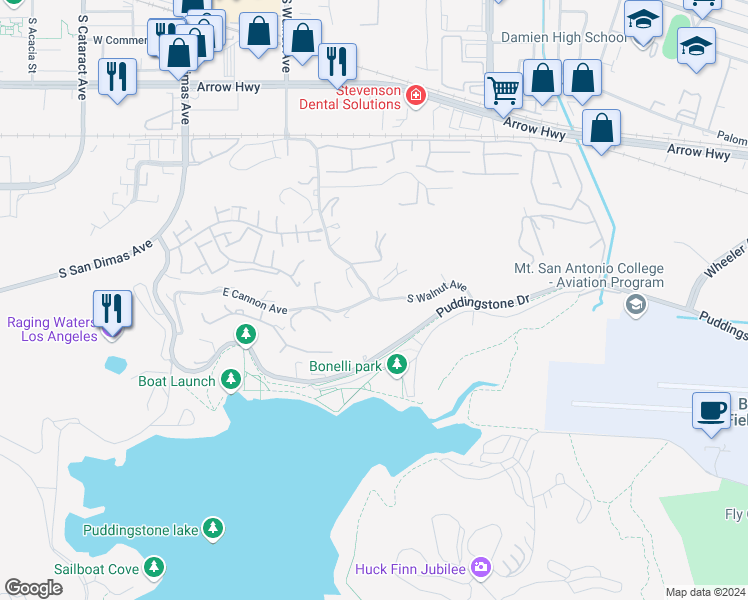 map of restaurants, bars, coffee shops, grocery stores, and more near 488 East Cannon Avenue in San Dimas