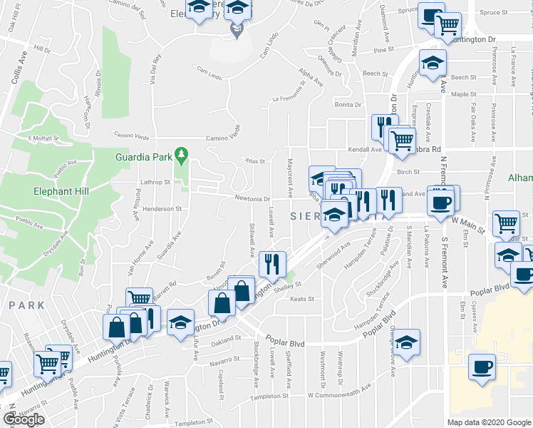 map of restaurants, bars, coffee shops, grocery stores, and more near 4331 Lowell Avenue in Los Angeles