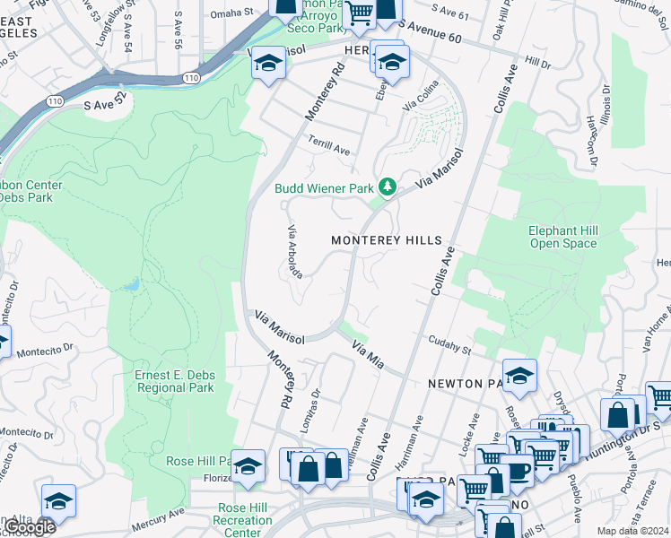 map of restaurants, bars, coffee shops, grocery stores, and more near 4209 Vía Arbolada in Los Angeles