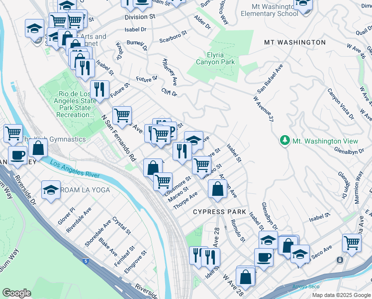 map of restaurants, bars, coffee shops, grocery stores, and more near 3305 Roseview Avenue in Los Angeles