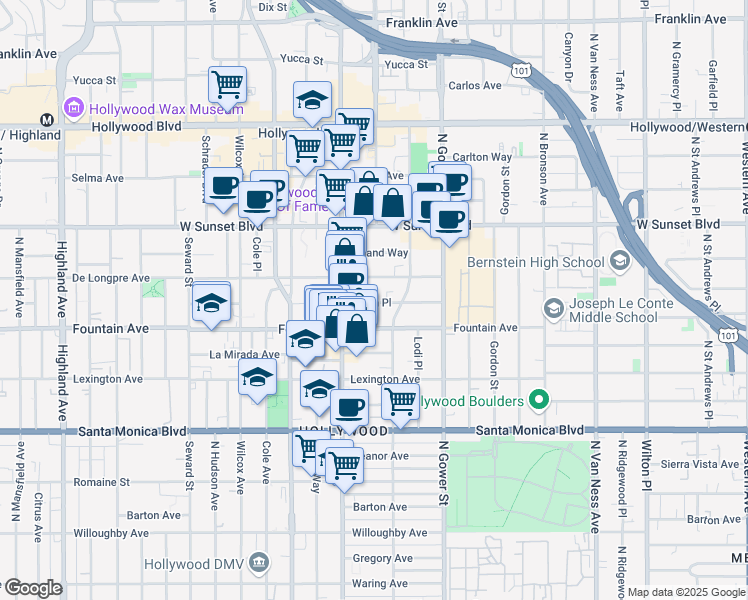 map of restaurants, bars, coffee shops, grocery stores, and more near 6254 Afton Place in Los Angeles