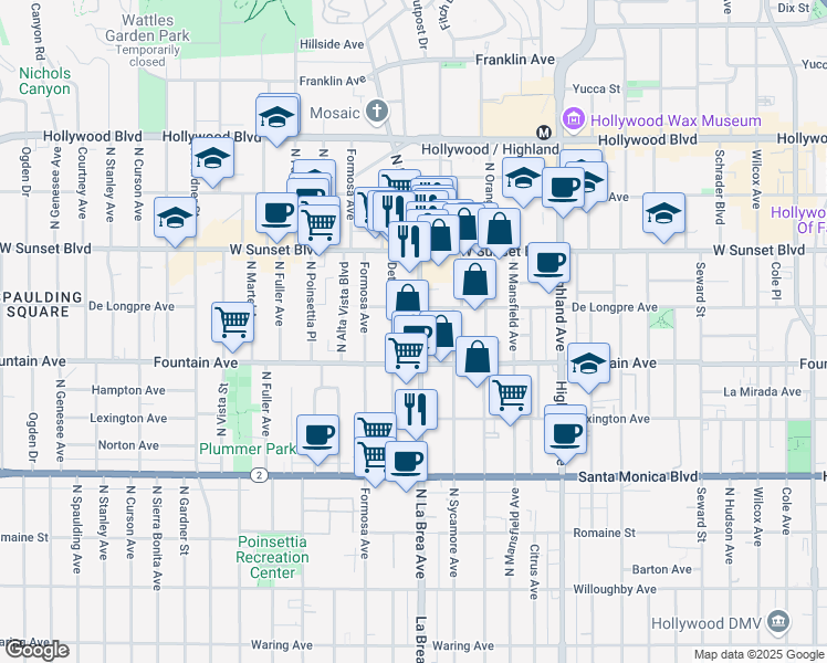 map of restaurants, bars, coffee shops, grocery stores, and more near in Los Angeles