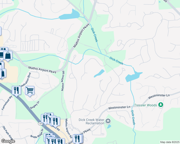map of restaurants, bars, coffee shops, grocery stores, and more near 6515 Haddington Court in Suwanee