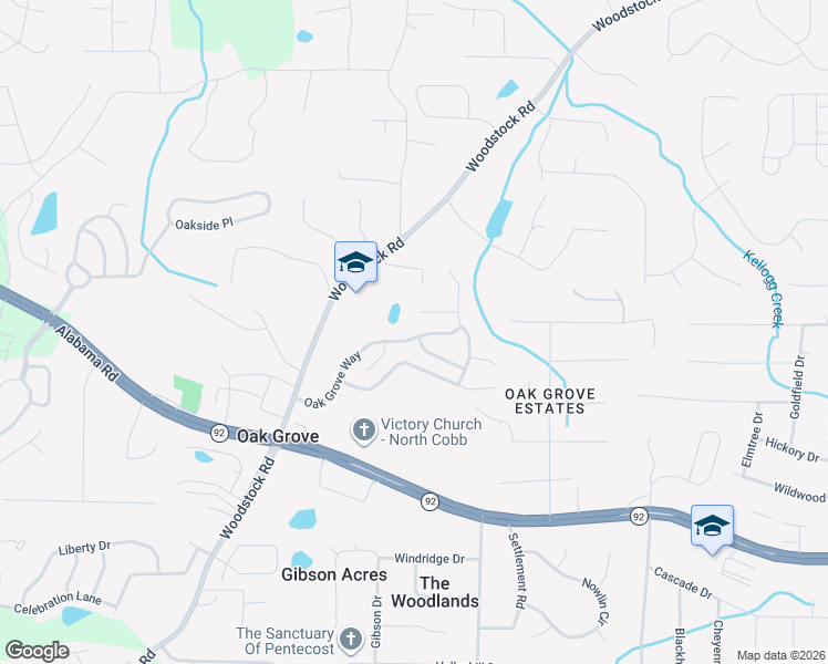 map of restaurants, bars, coffee shops, grocery stores, and more near 257 Oak Grove Way in Acworth