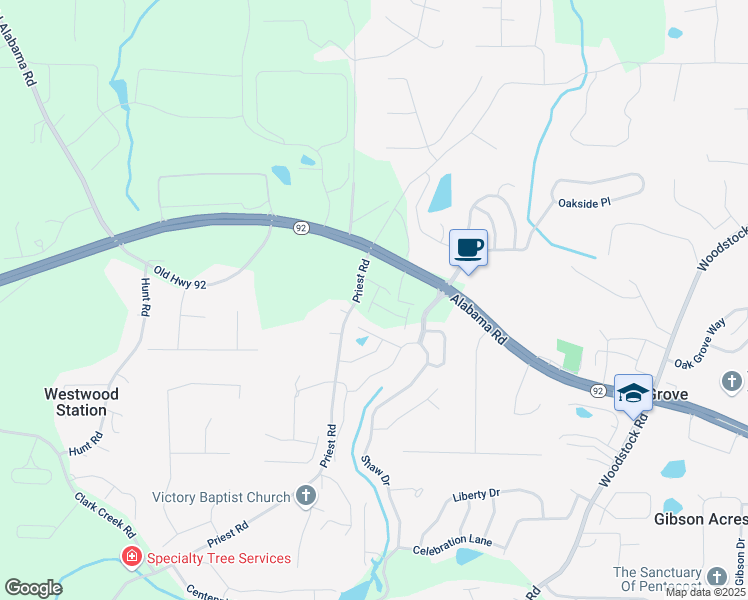 map of restaurants, bars, coffee shops, grocery stores, and more near 213 Admor Lane in Acworth