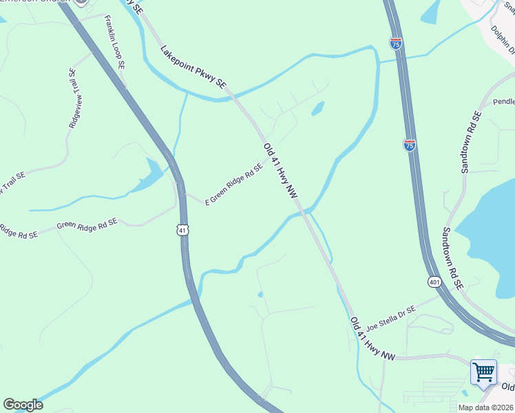 map of restaurants, bars, coffee shops, grocery stores, and more near 54 East Green Ridge Road Southeast in Cartersville