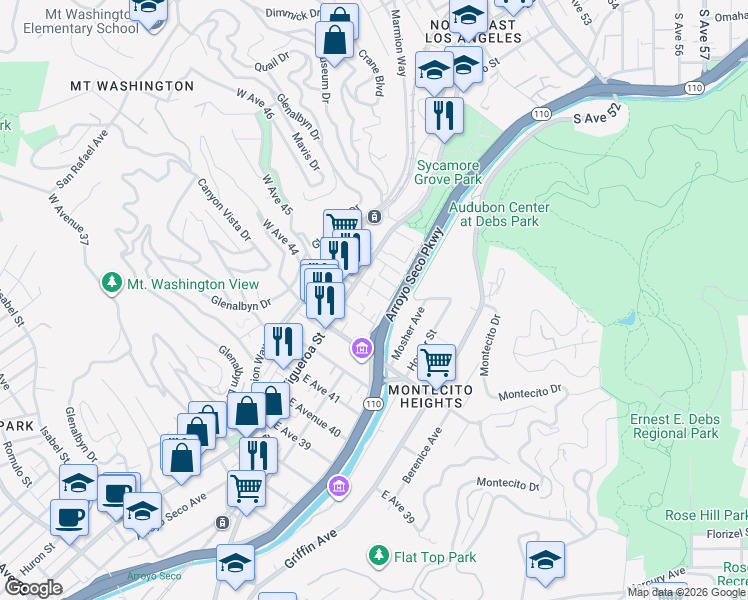 map of restaurants, bars, coffee shops, grocery stores, and more near 136 East Avenue 45 in Los Angeles