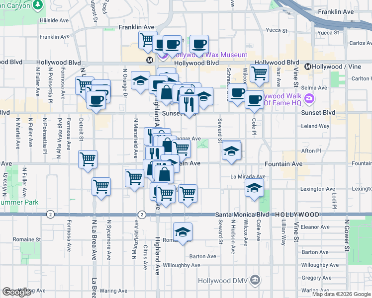 map of restaurants, bars, coffee shops, grocery stores, and more near in Los Angeles