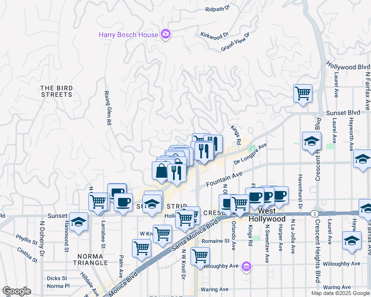 map of restaurants, bars, coffee shops, grocery stores, and more near 1352 Miller Drive in Los Angeles
