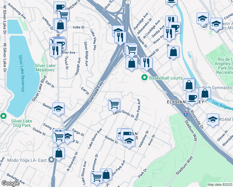 map of restaurants, bars, coffee shops, grocery stores, and more near 1916 Whitmore Avenue in Los Angeles