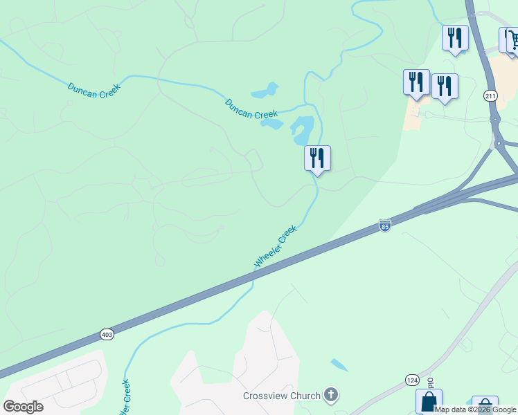 map of restaurants, bars, coffee shops, grocery stores, and more near 5412 Golf Club Drive in Braselton