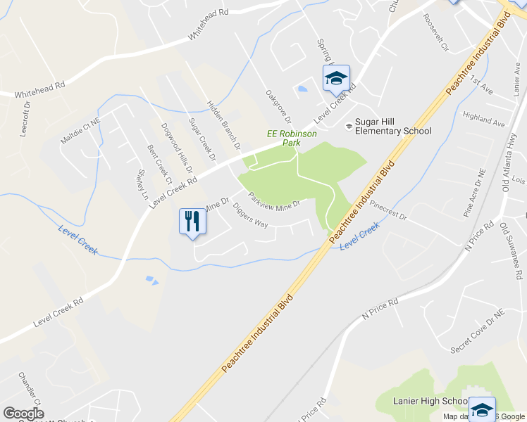 map of restaurants, bars, coffee shops, grocery stores, and more near 4820 Parkview Mine Drive in Sugar Hill