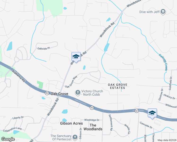 map of restaurants, bars, coffee shops, grocery stores, and more near 257 Oak Grove Way in Acworth
