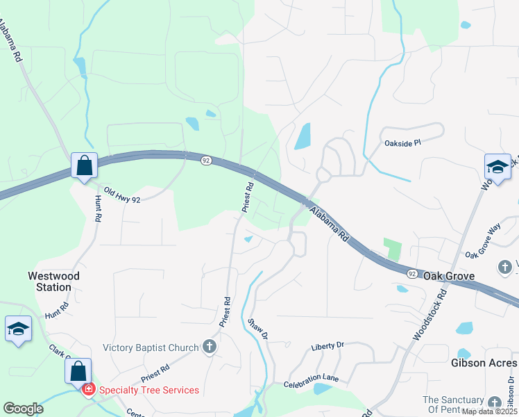 map of restaurants, bars, coffee shops, grocery stores, and more near 213 Admor Lane in Acworth
