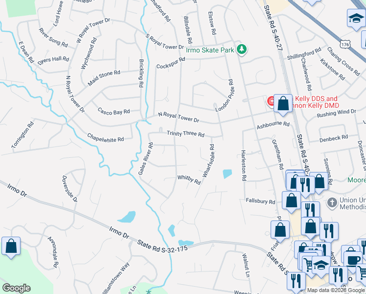 map of restaurants, bars, coffee shops, grocery stores, and more near 224 Chadford Road in Irmo