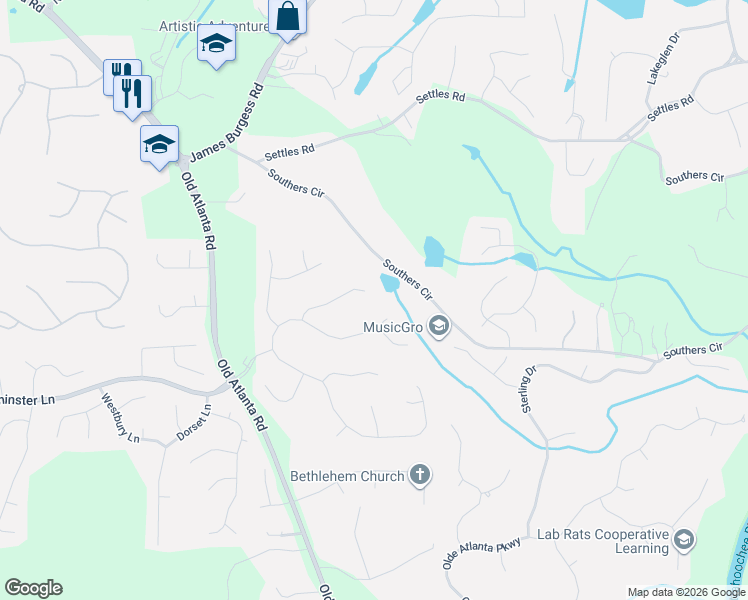 map of restaurants, bars, coffee shops, grocery stores, and more near 4715 Connie Mara in Suwanee