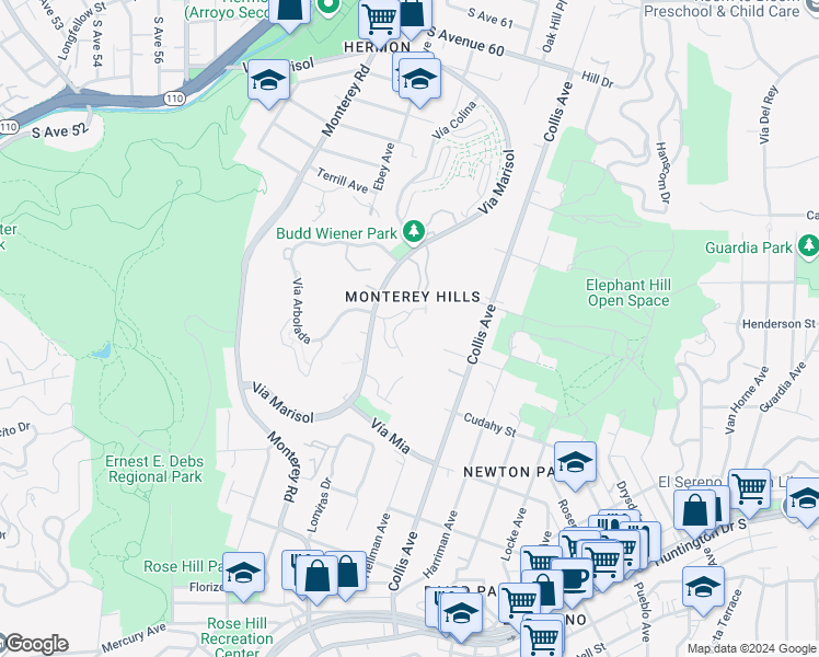map of restaurants, bars, coffee shops, grocery stores, and more near 654 Vallejo Villas Street in Los Angeles