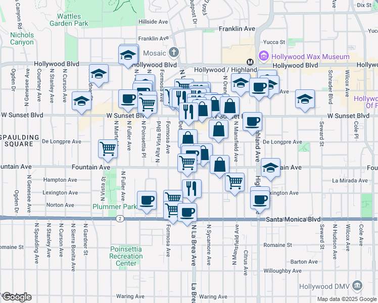 map of restaurants, bars, coffee shops, grocery stores, and more near in Los Angeles