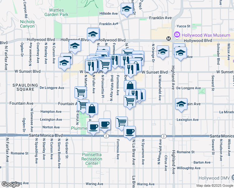 map of restaurants, bars, coffee shops, grocery stores, and more near in Los Angeles