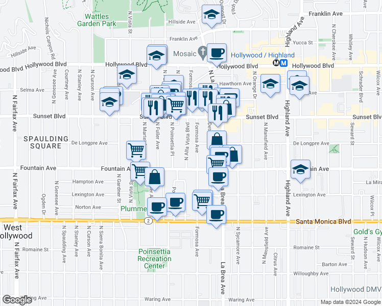 map of restaurants, bars, coffee shops, grocery stores, and more near in Los Angeles