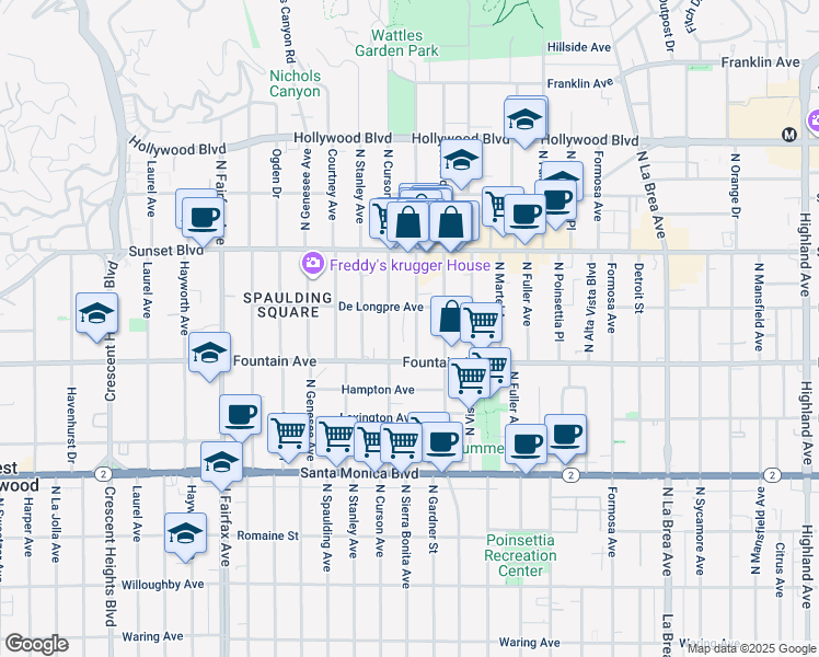 map of restaurants, bars, coffee shops, grocery stores, and more near in Los Angeles