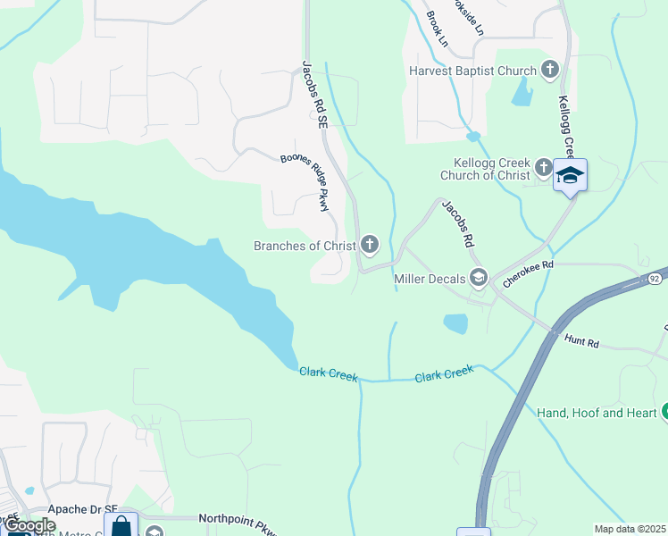 map of restaurants, bars, coffee shops, grocery stores, and more near 144 Boones Ridge Parkway in Acworth