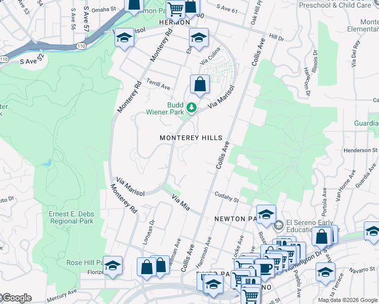 map of restaurants, bars, coffee shops, grocery stores, and more near 654 Vallejo Villas Street in Los Angeles