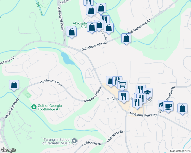 map of restaurants, bars, coffee shops, grocery stores, and more near 5027 Morriscastle Drive in Alpharetta