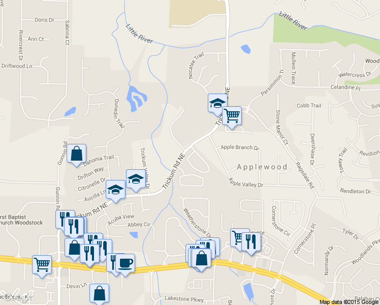 map of restaurants, bars, coffee shops, grocery stores, and more near 293 Regent Square in Woodstock