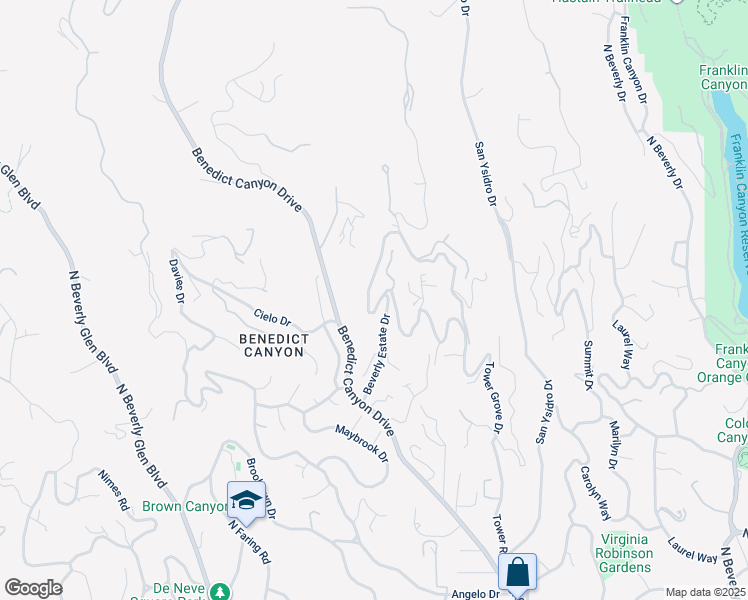 map of restaurants, bars, coffee shops, grocery stores, and more near 1326 Beverly Estate Drive in Beverly Hills