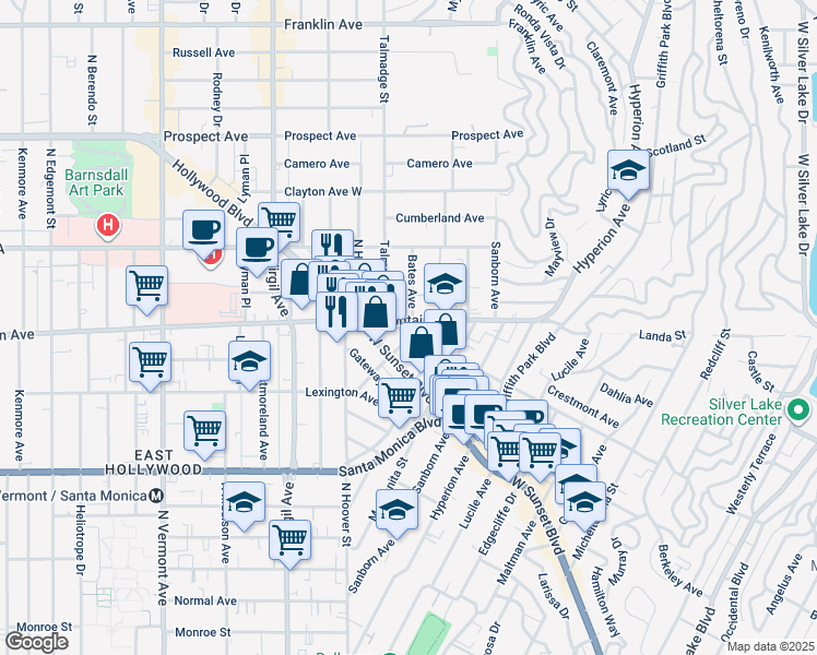 map of restaurants, bars, coffee shops, grocery stores, and more near in Los Angeles