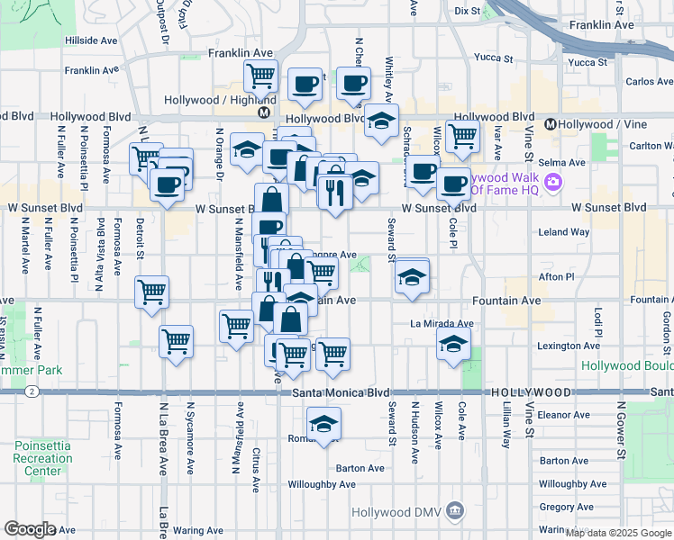 map of restaurants, bars, coffee shops, grocery stores, and more near 1334 North Las Palmas Avenue in Los Angeles