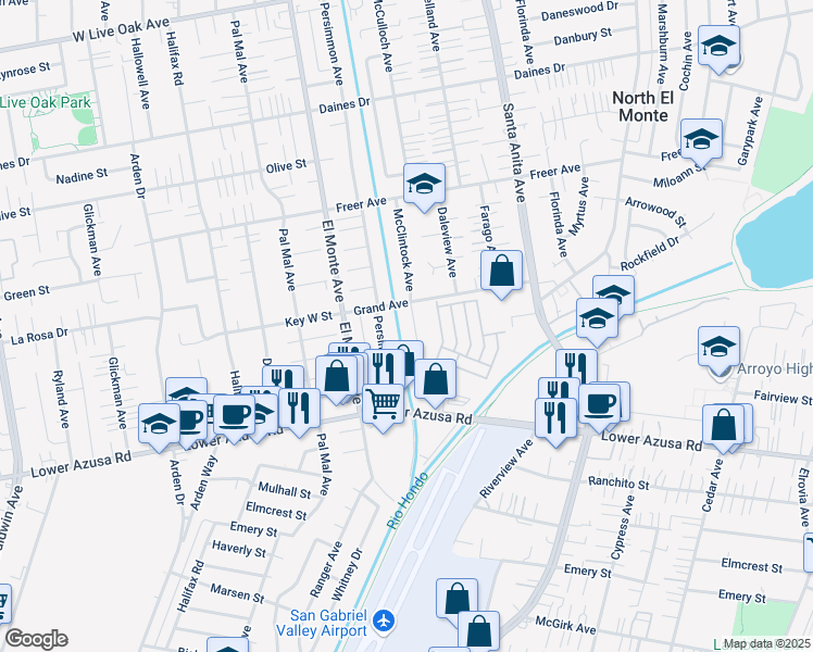 map of restaurants, bars, coffee shops, grocery stores, and more near 4951 McClintock Avenue in Temple City