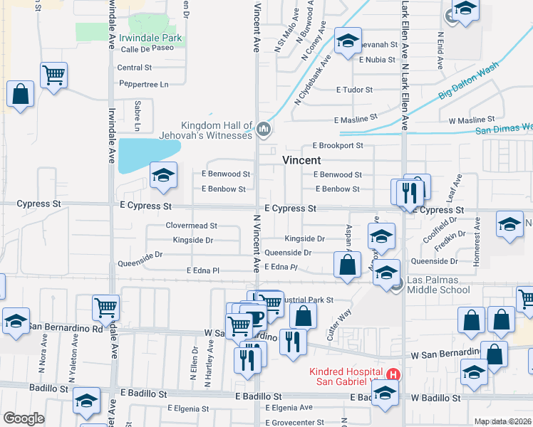map of restaurants, bars, coffee shops, grocery stores, and more near in Vincent