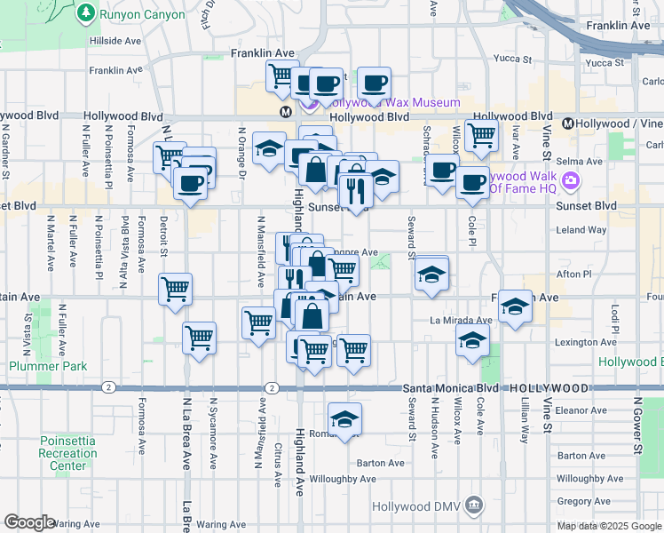 map of restaurants, bars, coffee shops, grocery stores, and more near in Los Angeles