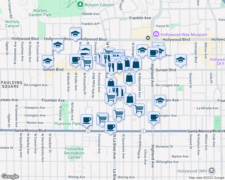 map of restaurants, bars, coffee shops, grocery stores, and more near in Los Angeles