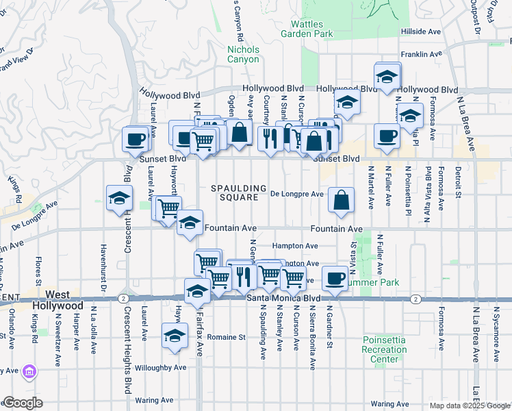 map of restaurants, bars, coffee shops, grocery stores, and more near in Los Angeles