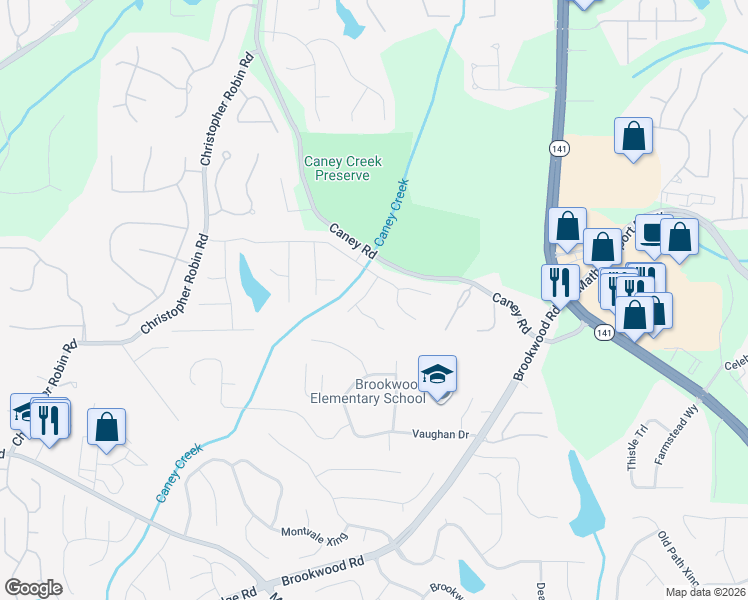 map of restaurants, bars, coffee shops, grocery stores, and more near 2925 Saint Andrews Court in Cumming