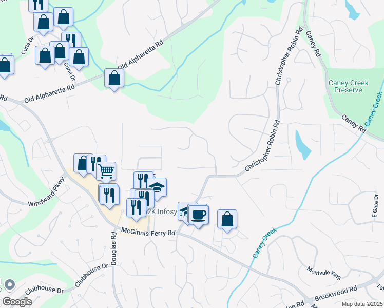 map of restaurants, bars, coffee shops, grocery stores, and more near 1235 Legend Run in Alpharetta