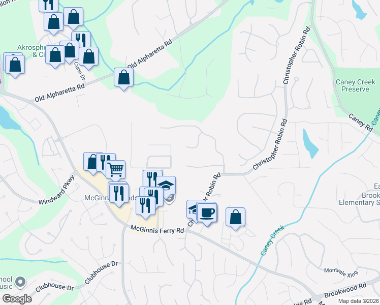 map of restaurants, bars, coffee shops, grocery stores, and more near 1040 Honor Run in Alpharetta