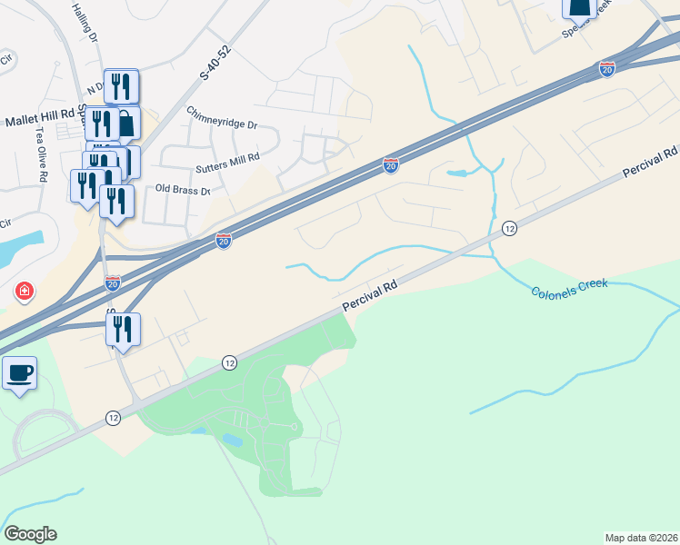 map of restaurants, bars, coffee shops, grocery stores, and more near 4655 Percival Road in Columbia